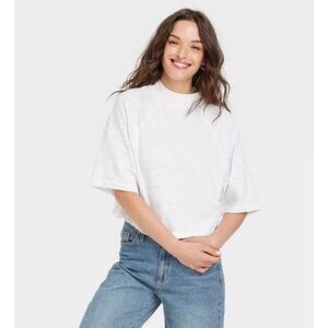 Universal Threads Mock Neck Drop Shoulder Boxy White Tee Shirt